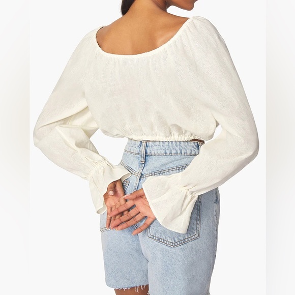 NWT WeWoreWhat On/Off Shoulder Tie Front Linen Blend Top - Picture 4 of 6